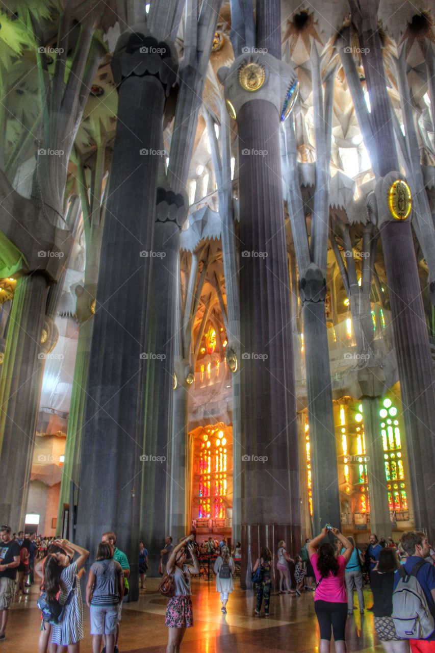 Visitors take pictures of the beautiful Sagrada Familia