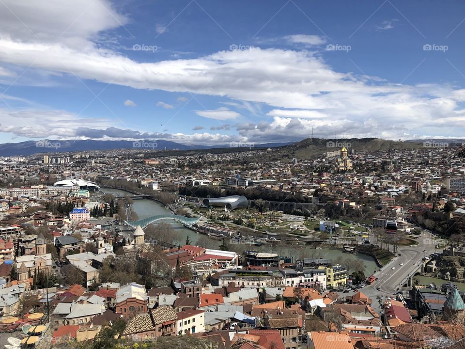 View of Tbilisi city from the mountain top  