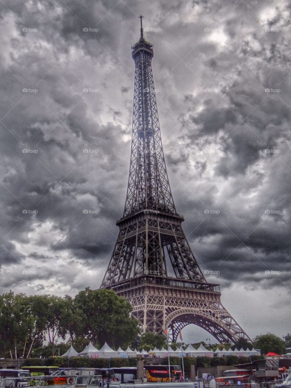 Eiffel Tower with clouds