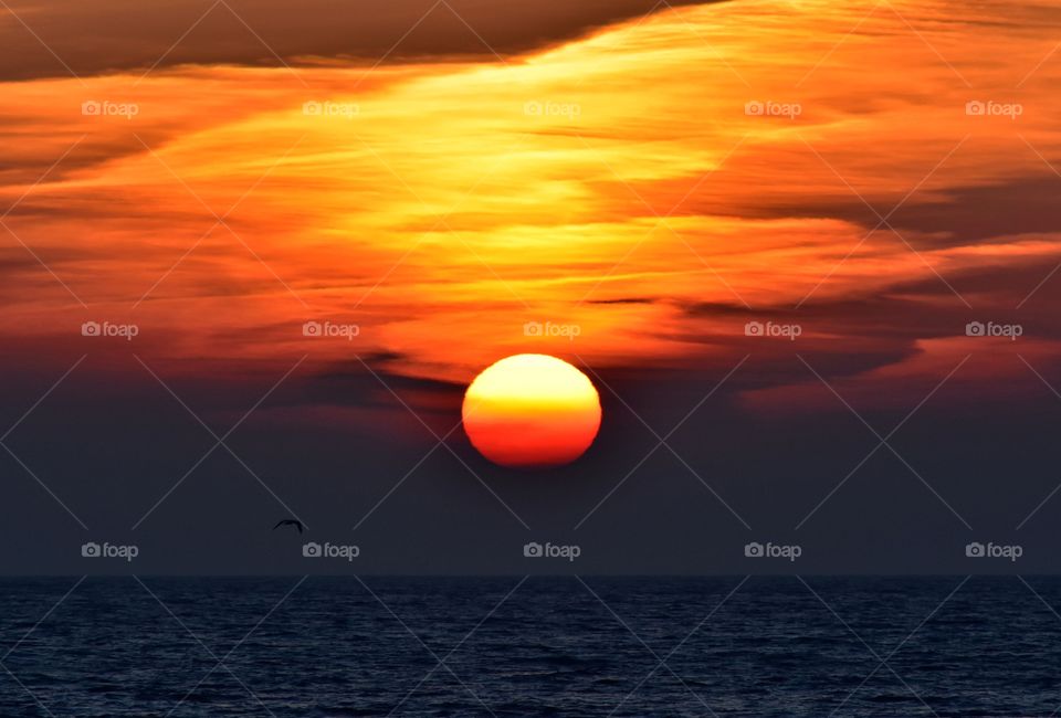 Beautiful sunrise over the baltic sea in gdynia, poland