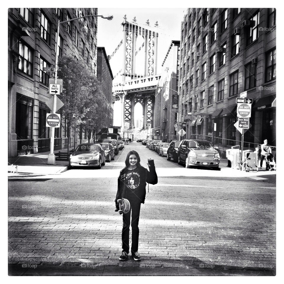 Brooklyn Skater Girl with bridge
