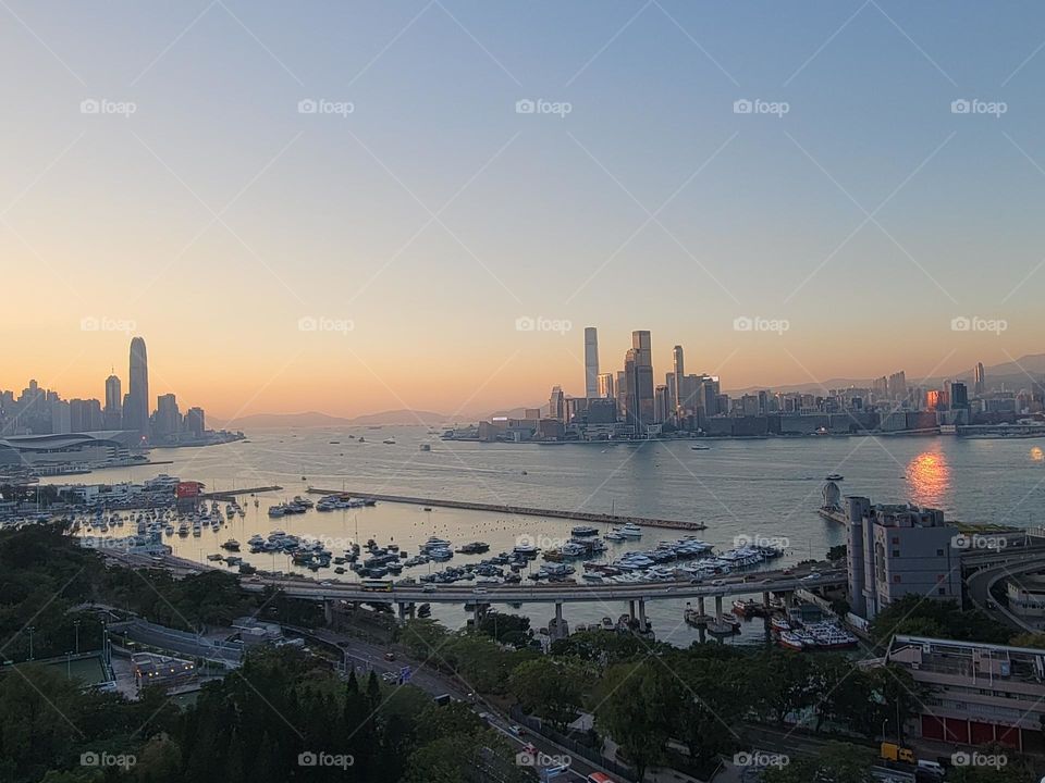 Sunset at Hong Kong Victoria Harbour