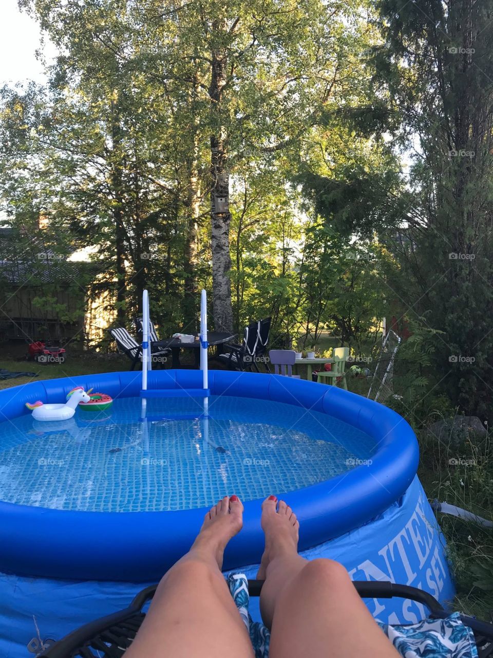 Intex pool in the backyard 