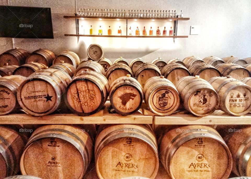 Whisky Barrels in a basement