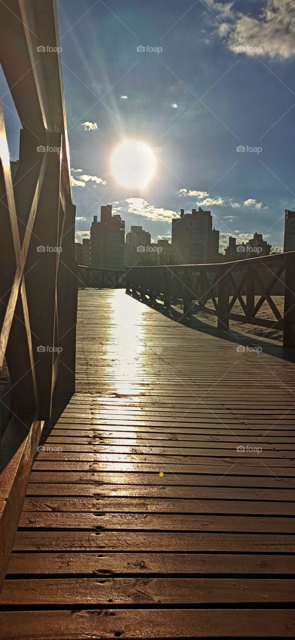 Sunset on the wooden walkway