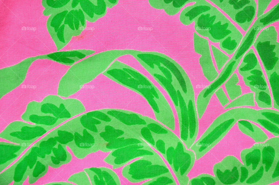 Lime green palm leaves against a hot pink background.