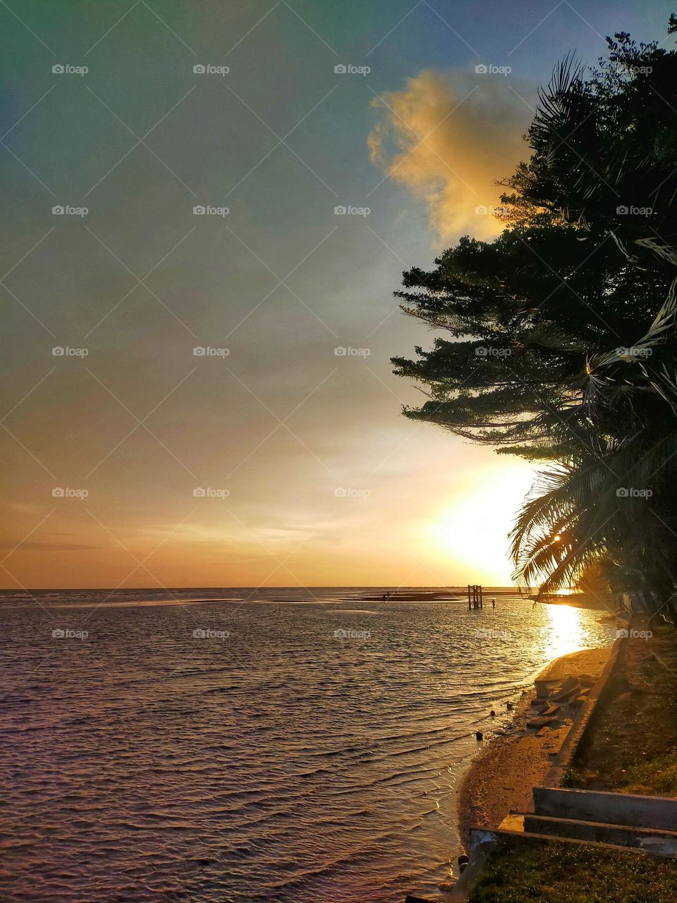 Sea view in the evening, seeing the sunlight