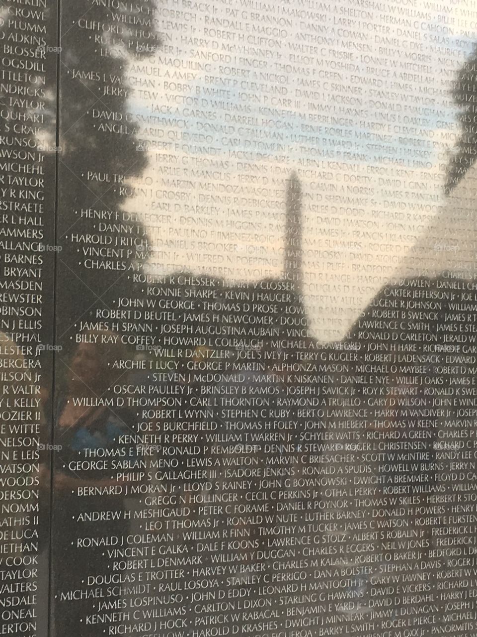 Washington monument reflected in the Vietnam War Veterans Memorial