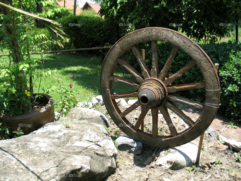 wooden wheel. decorating place