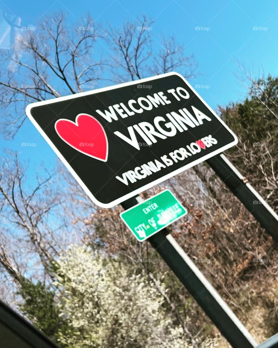 Virginia is for lovers sign in country in winter