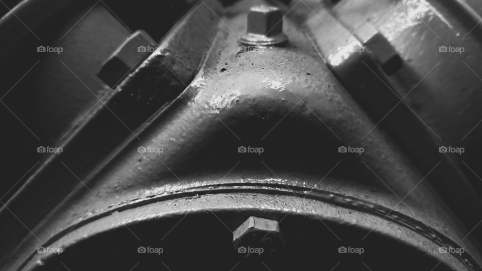 Equipamento, máquina, oficina, parafusos, ferro, motor, parte de um compressor de ar.