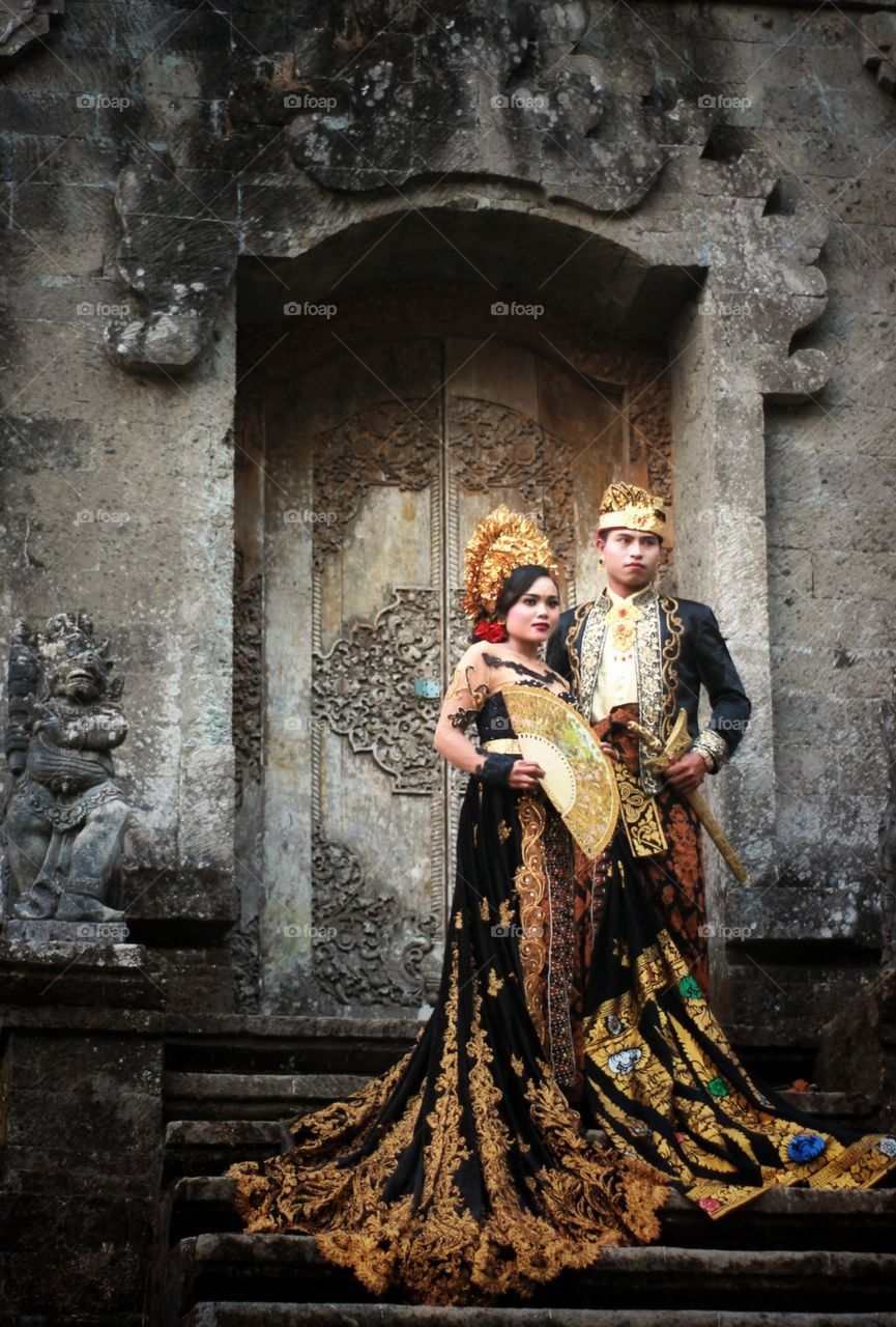 Balinese people wearing traditional costume for their ceremony. located at Bali, Indonesia