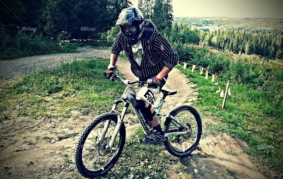 Me and my bicycle. Downhill riding.