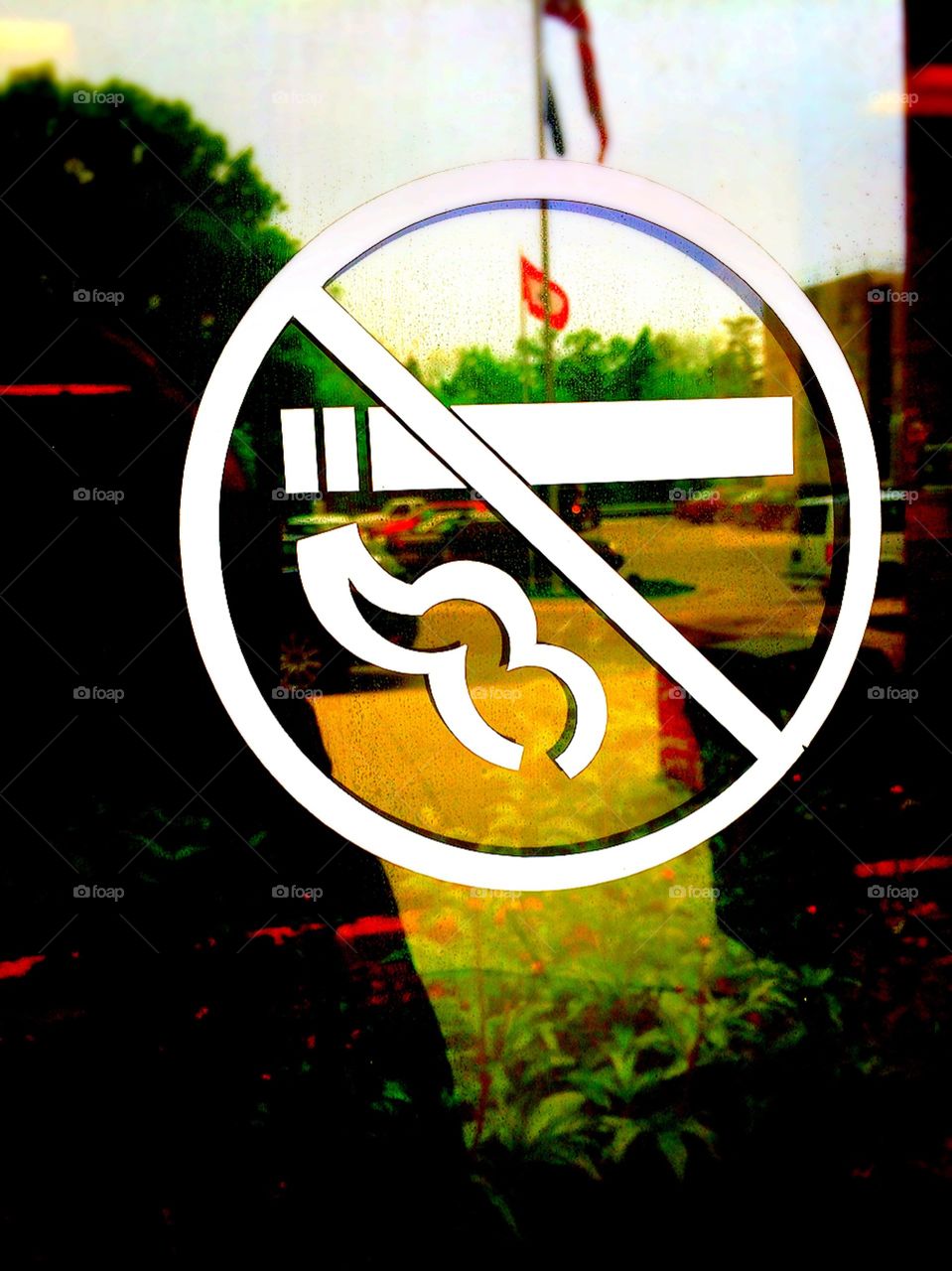 No smoking sign with reflection