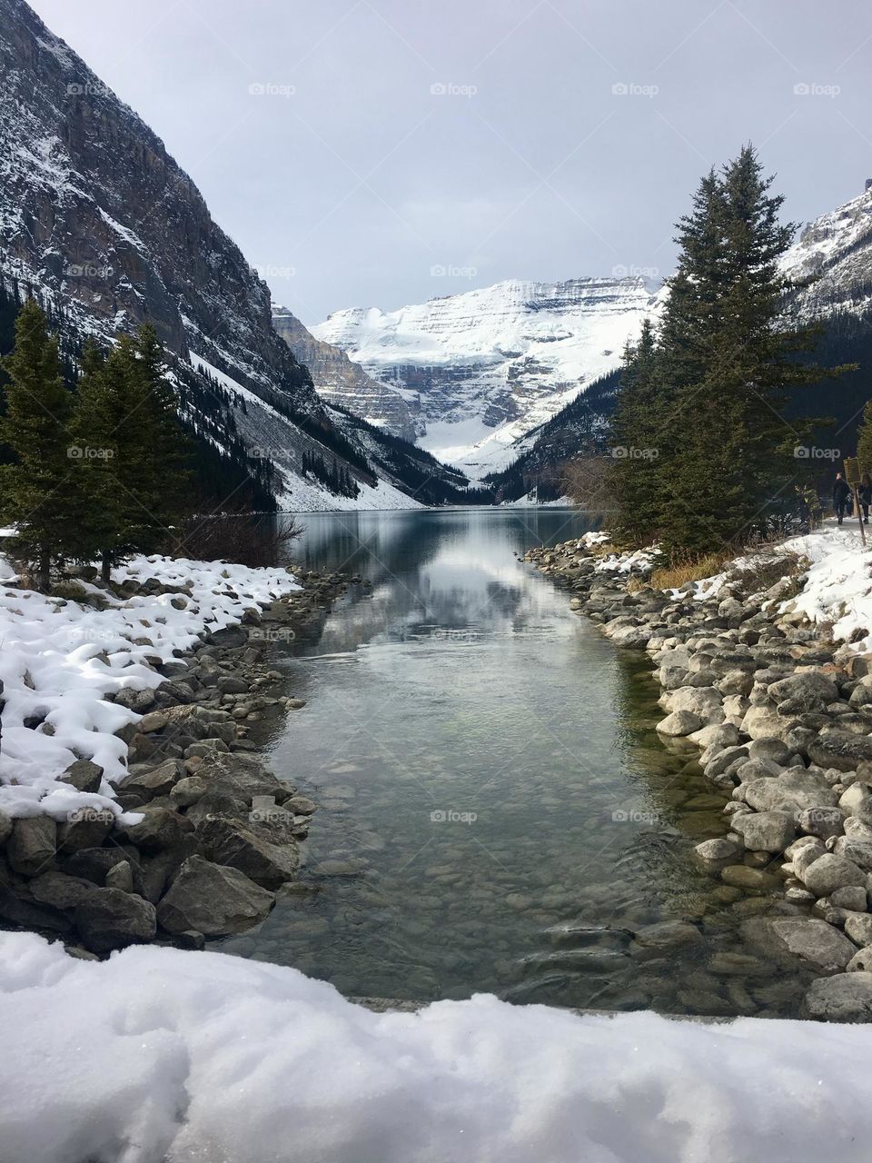 Lake and snow-covered mountains 