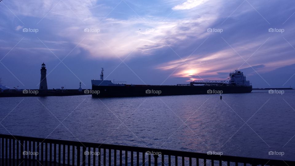 sunset on ship. ship