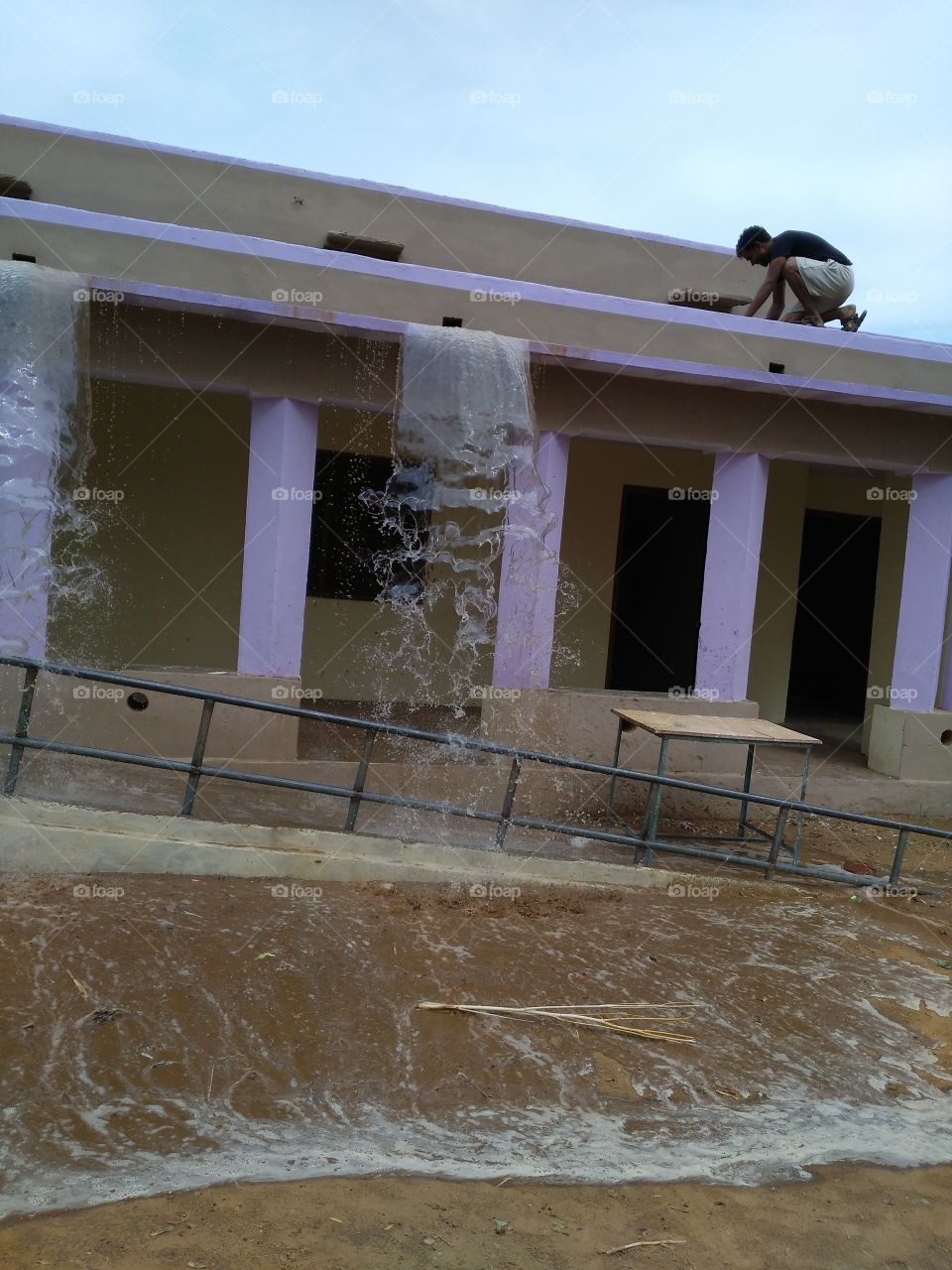 water running from porch .
