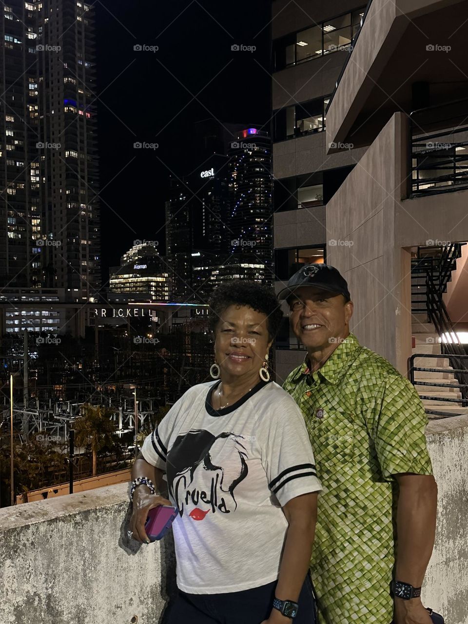 Mobile Series: Portrait- Downtown Miami - Brickell City Center surrounded by lights and tall buildings 