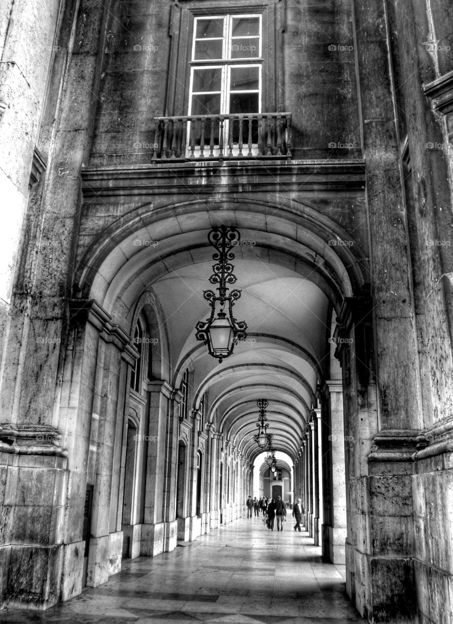 Arcaded building. Arcaded building at Praça do Comércio, Lisbon, Portugal