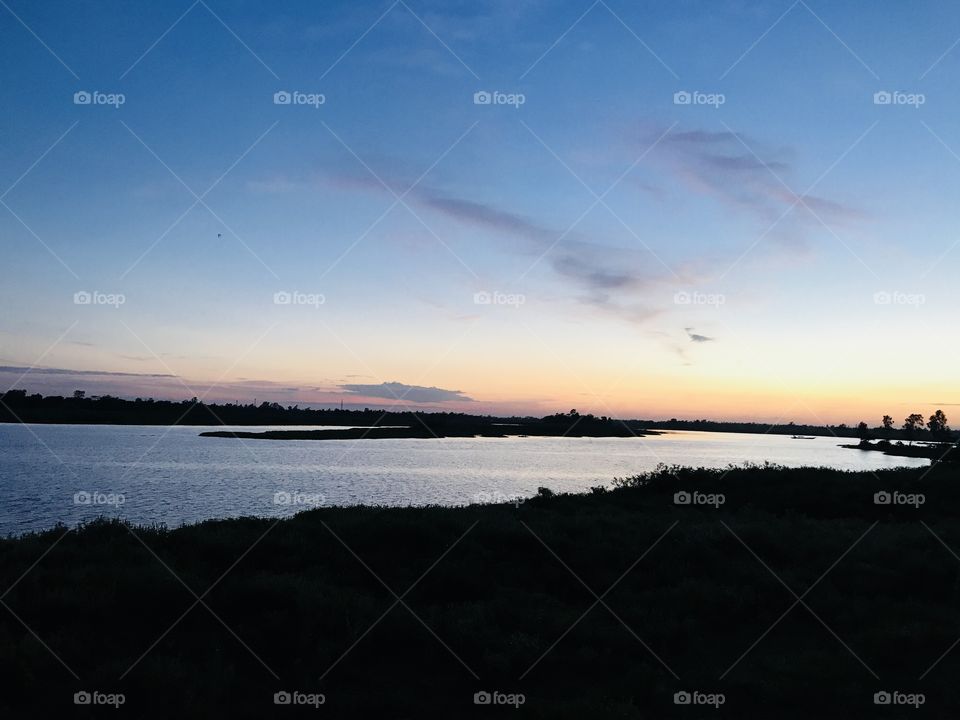 Nature with an awesome View . Beautiful Sunset with blue sky in the evening . 