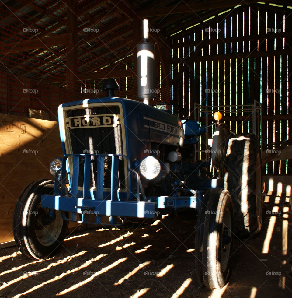 Tractor in barn