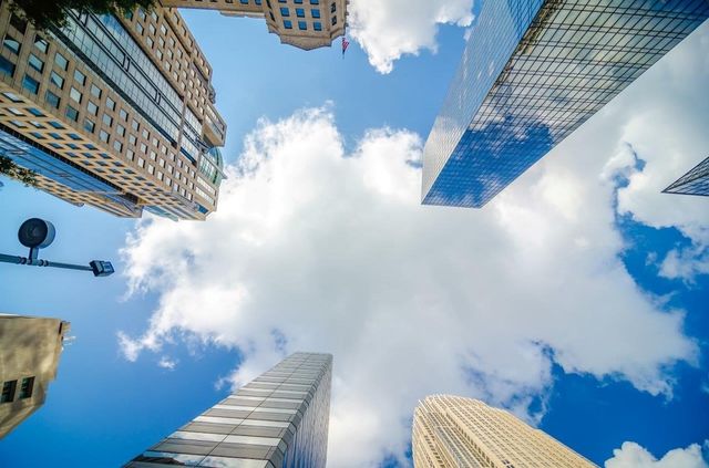 looking up in a big city