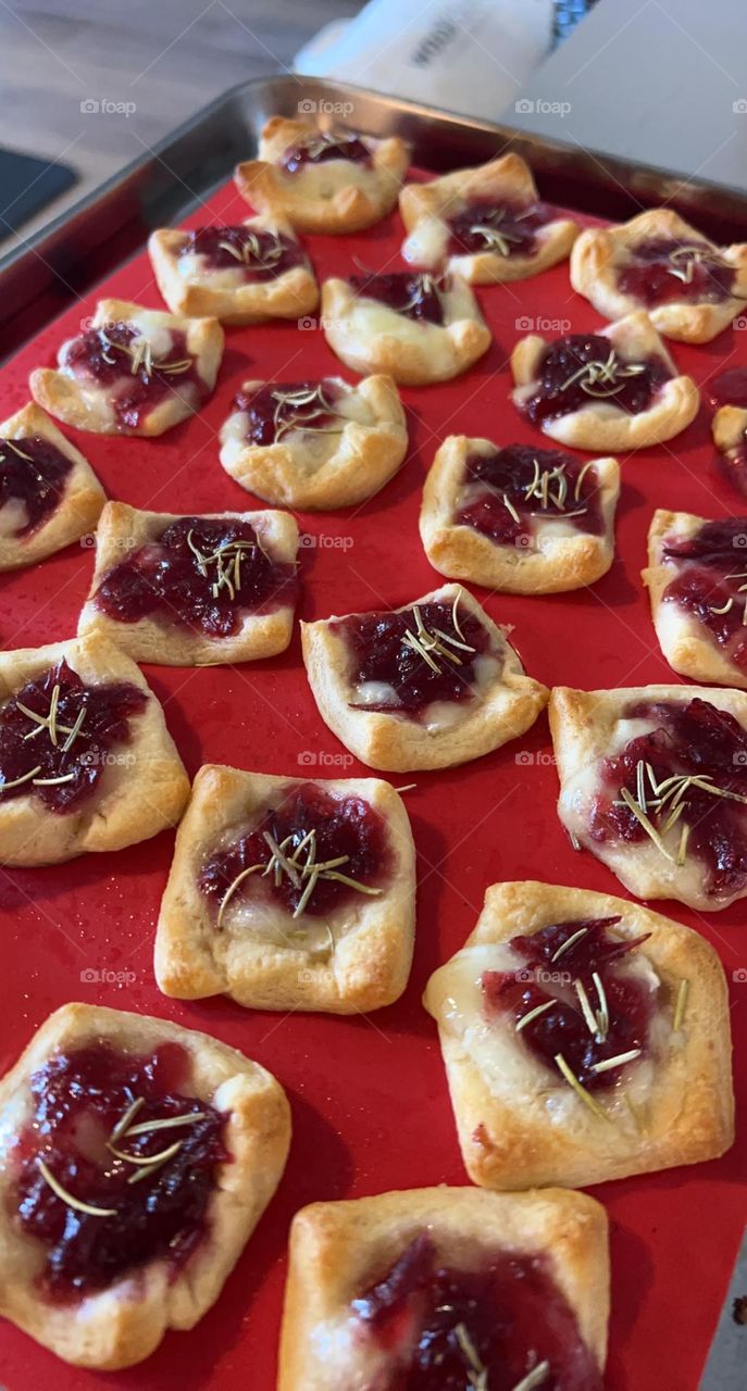 Freshly baked cranberry brie bites 