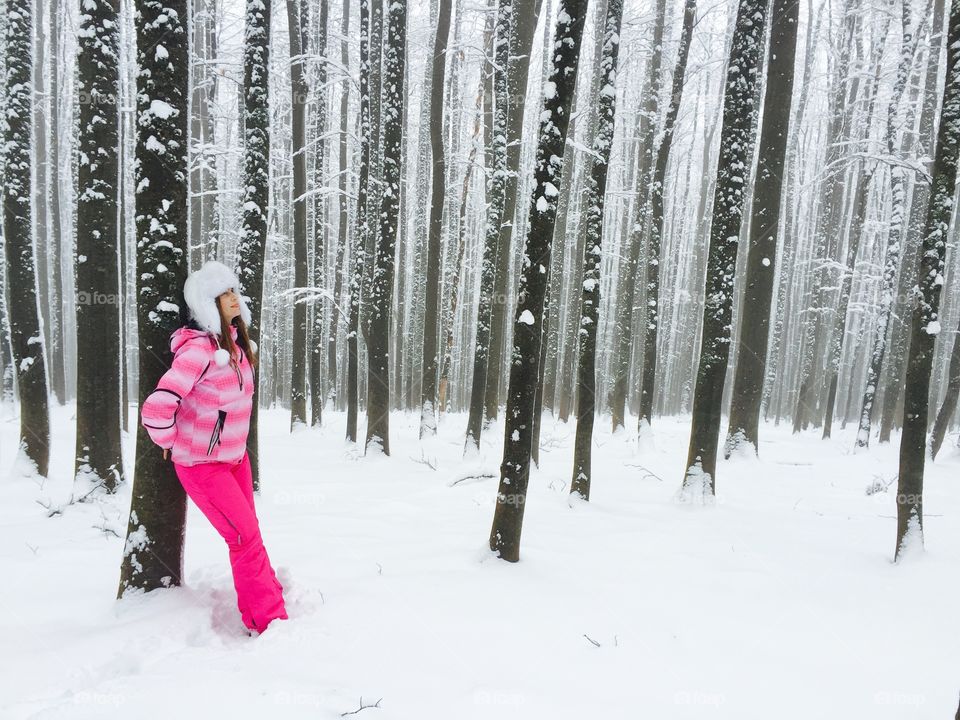 Woman in snowy first