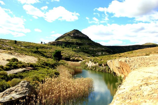 mountain at river