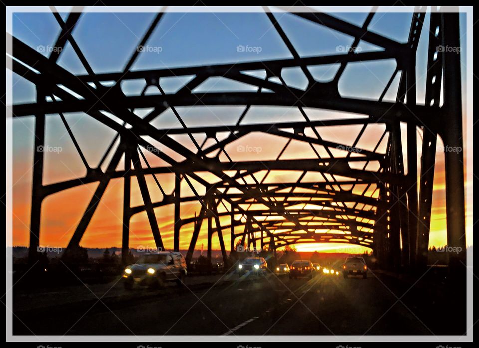 Lewis Clark bridge at sunset