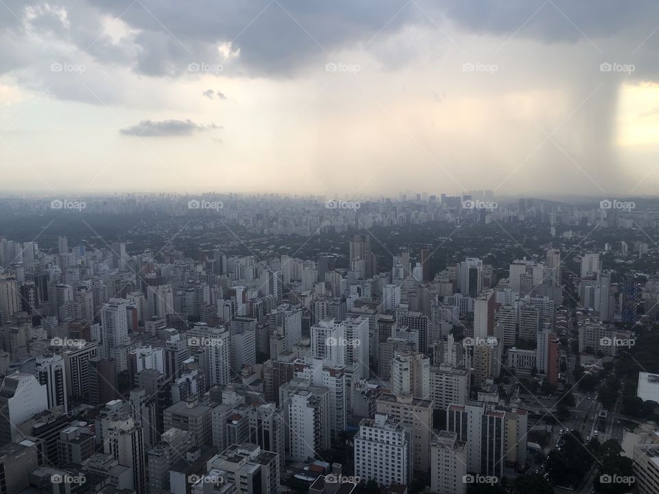 Rain approaching from São Paulo city aerial view