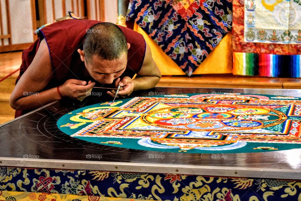 Tibetan Monk and  Sand Mandala