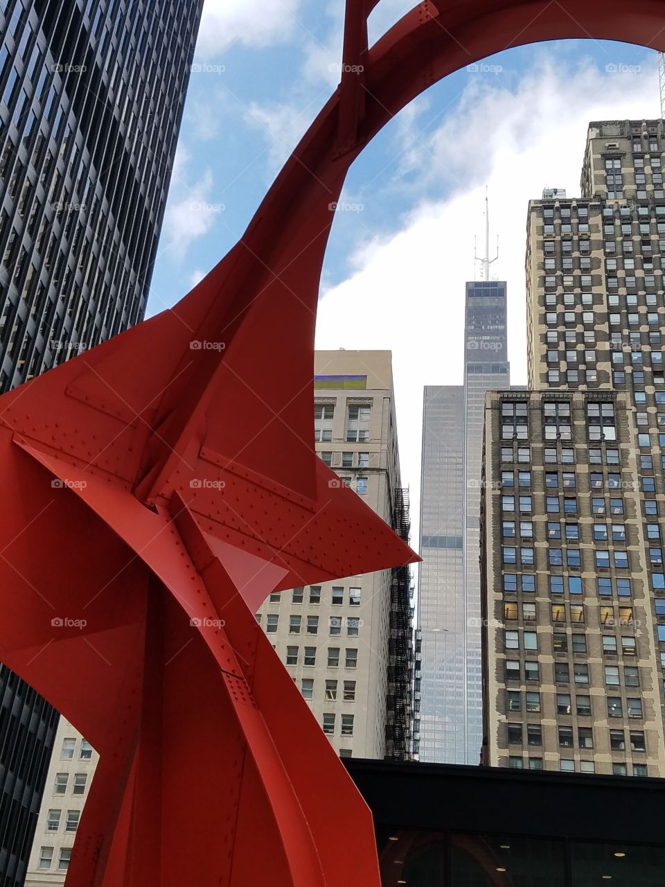 Chicago's Flamingo Sculpture with Willis Tower