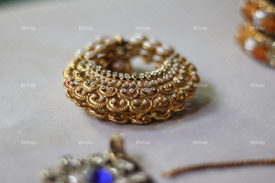 Close-up of pearl bracelet