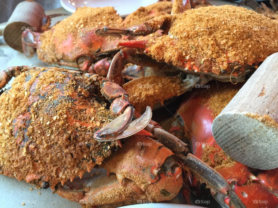 Blue crabs and old bay