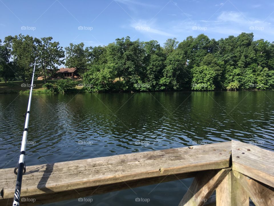 At one of our favorite fishing holes. Fishing right off the dock. Beautiful sunny day.