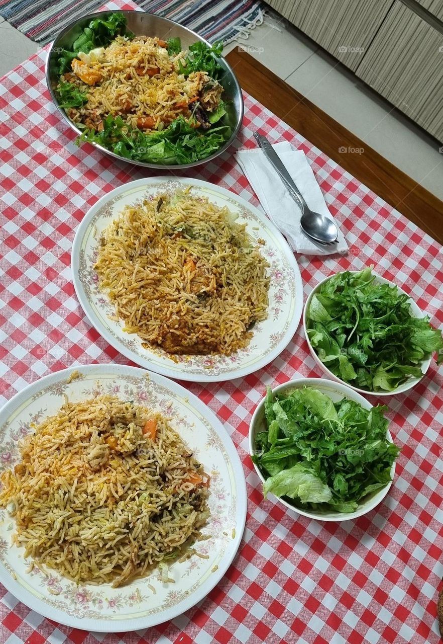 Biryani and salad