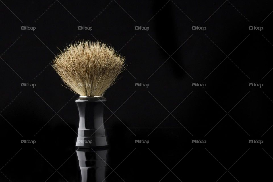 Close Up Of Shaving Brush On Black. Copy Space.