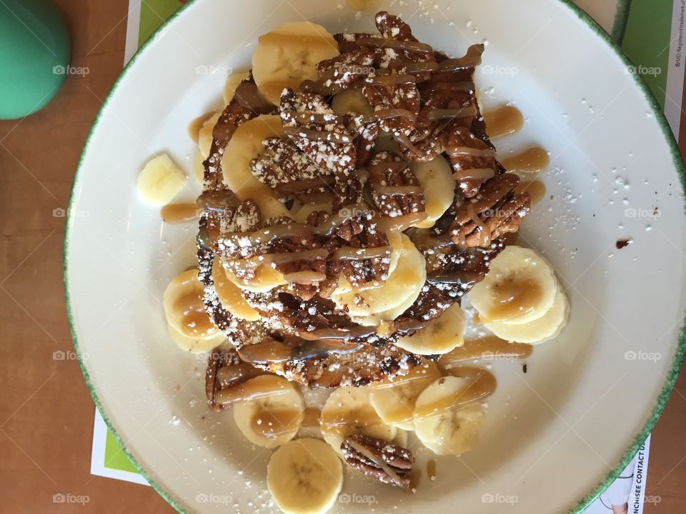 Chocolate banana waffle breakfast