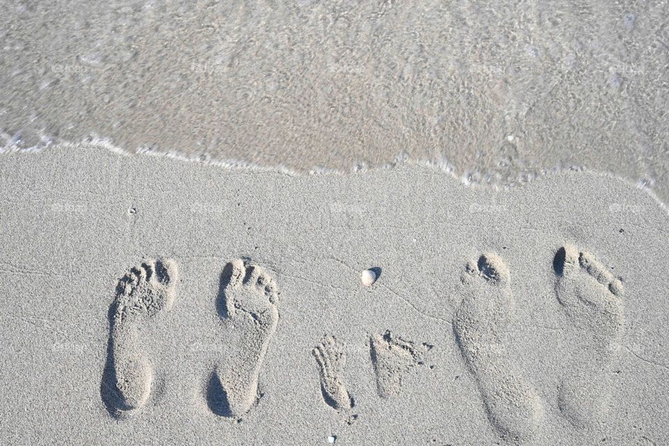 footprints of a family in the sand