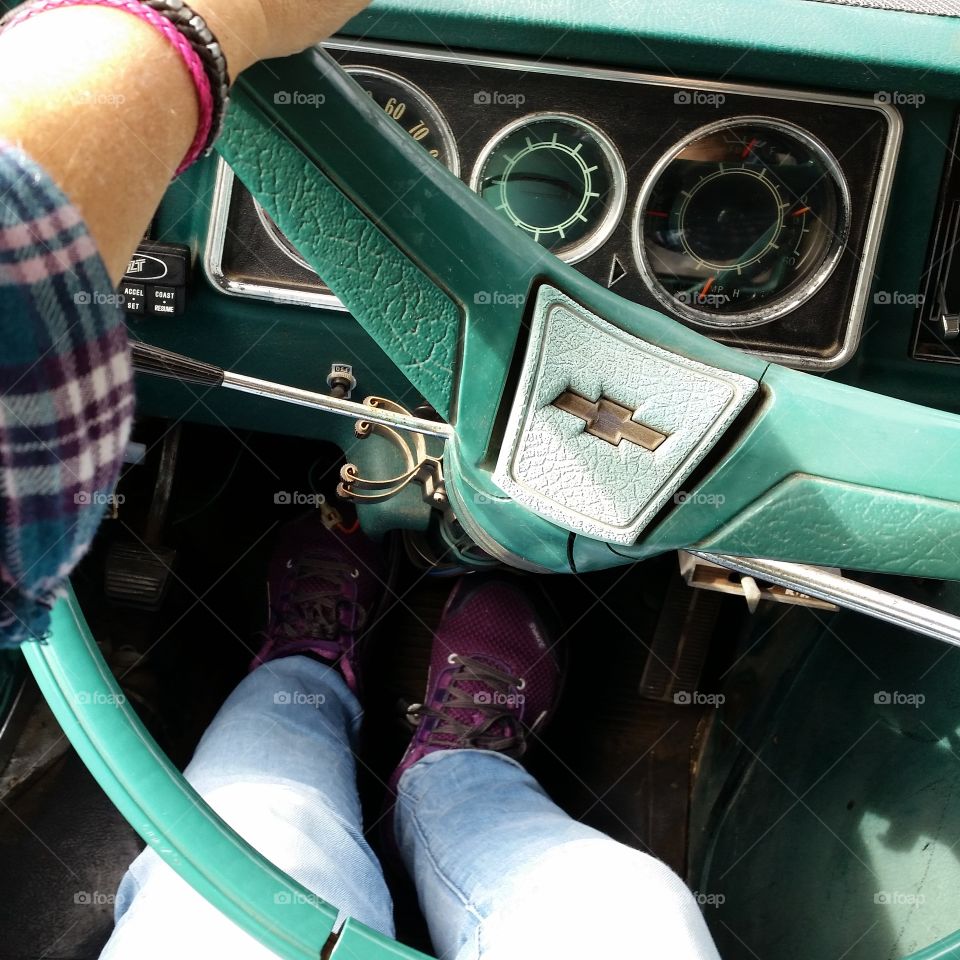 driving classic Chevy van
