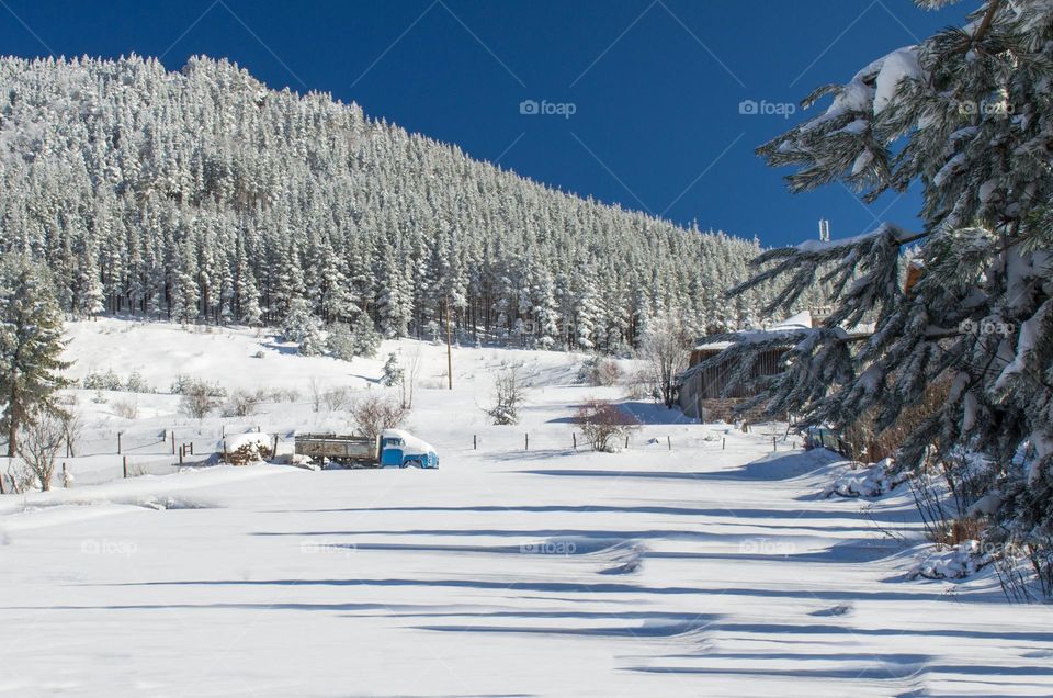 Winter landscape in the Ravnogor Village, Bulgaria