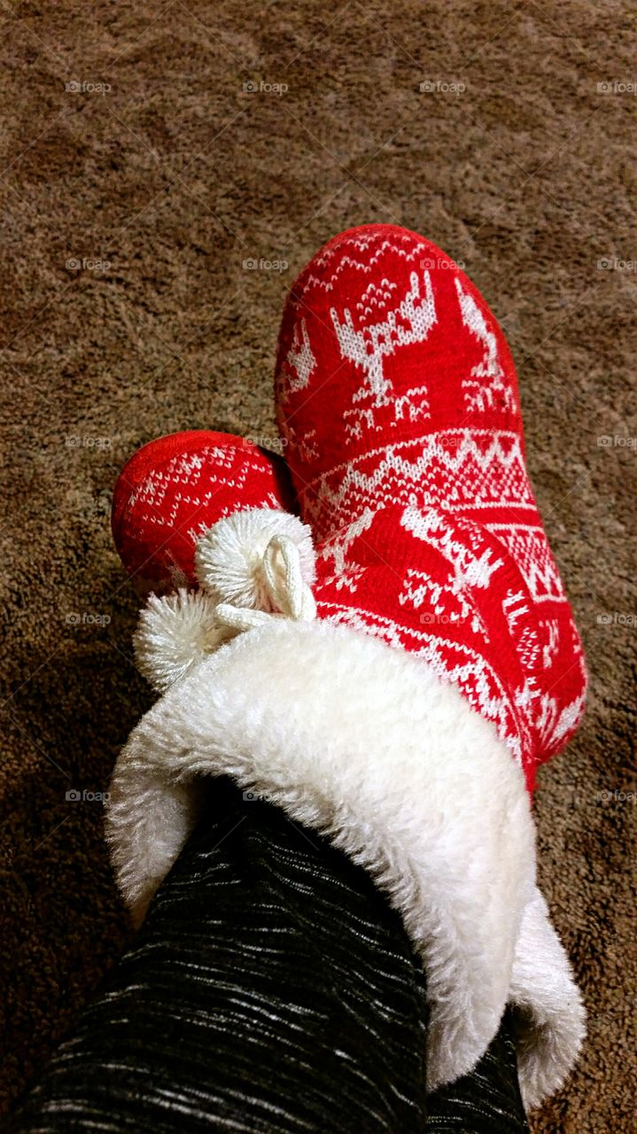 Relaxing in some warm, comfy slippers after a day of Christmas shopping!