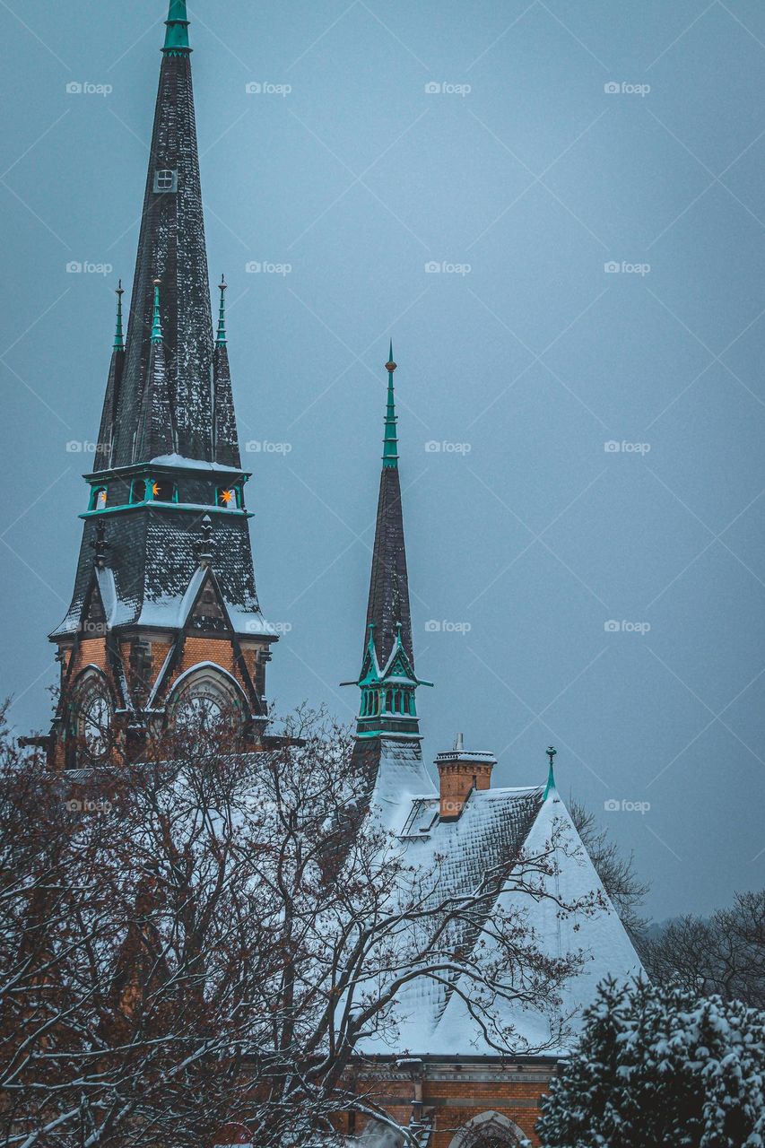 Church covered with snow
