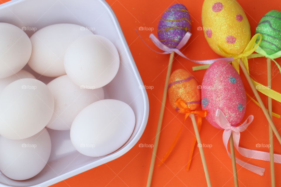 Directly above view of easter eggs