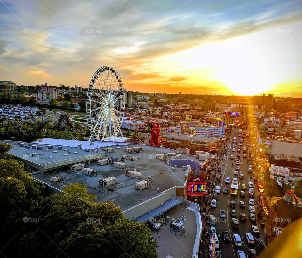 Sunset over Clifton Hill in Niagara falls Canada