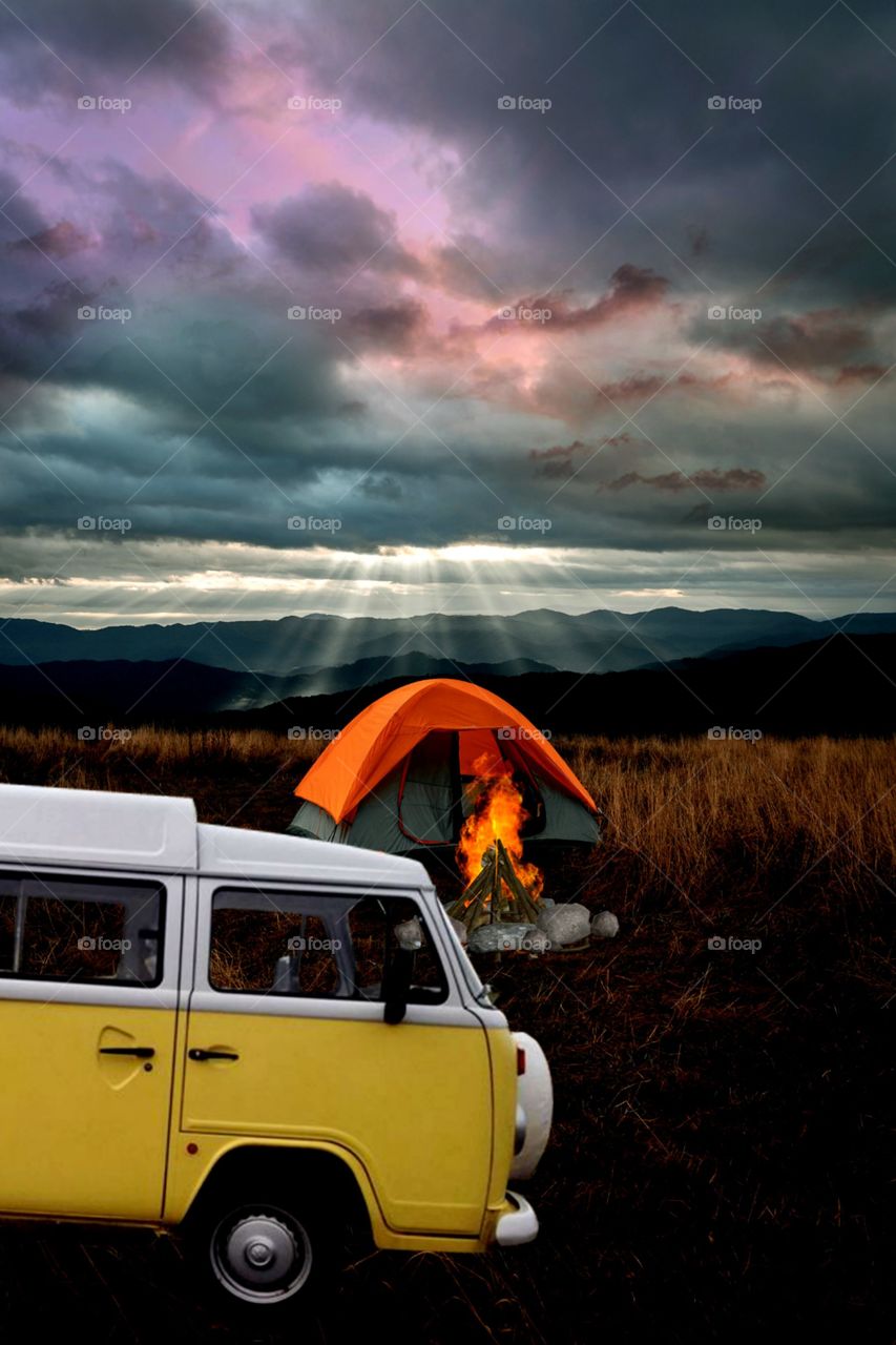 camping on mountains in forest