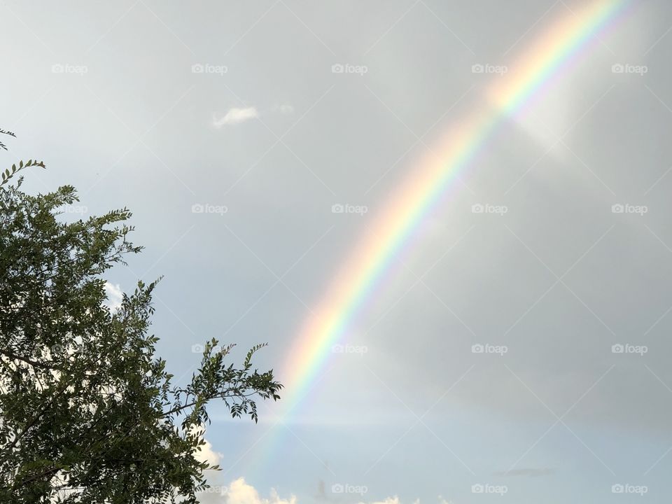 Rainbow with sweeping cloud patterns