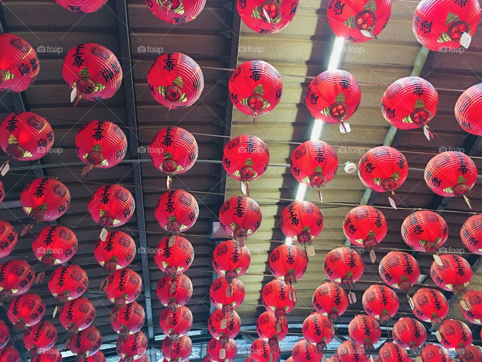 Chinese Lantern Hanging in a Temple