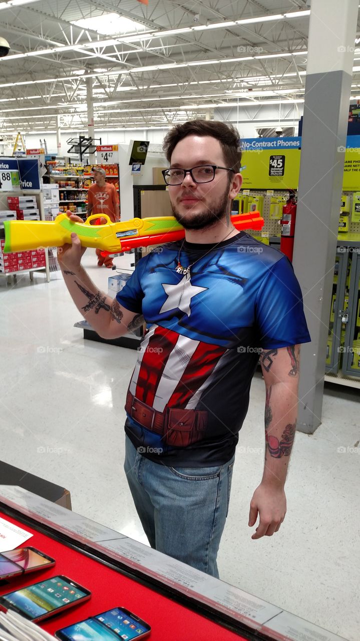 Independence Wes. My Co Worker showing off he's Captain America Shirt for work.